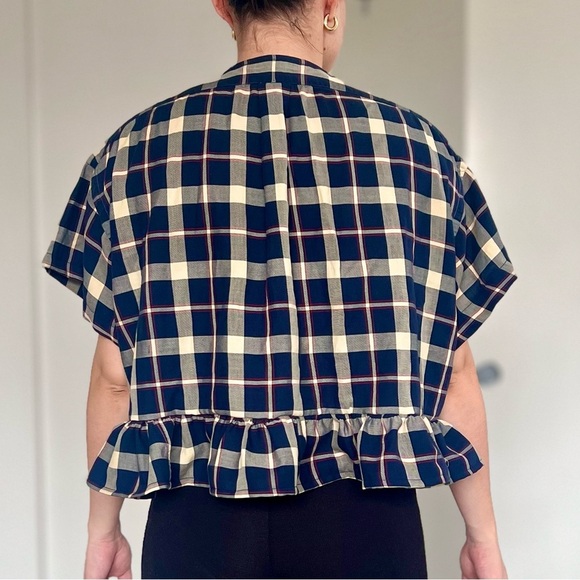 Reworked Ralph Lauren Coquette Plaid Dark Academia Ruffle Blouse - Size S/M - Picture 3 of 11